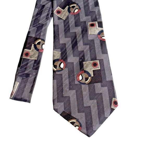 Men's Neck Tie Zylos George Machado Gray & Black  100% Italian Silk 4" x 57" - Picture 2 of 5